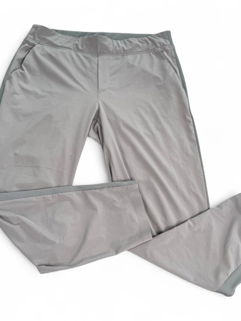 Athleta Womens Gray Ankle Joggers Size 14 Ribbed Trim Athleisure Pants